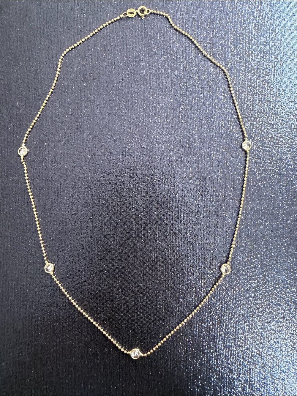 14K Delicate Gold Station Necklace with Crystal Accents 16” - NEW!